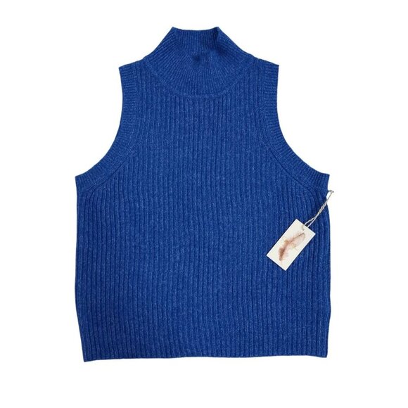 Jessica Simpson Womens Blue Ribbed Sleeveless Turtleneck Sweater Vest M. NWT. - Picture 5 of 7